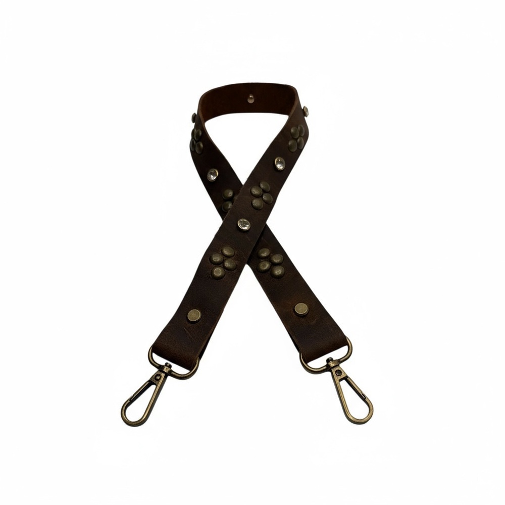 Brown Leather Strap with Rhinestone & Metal Accents